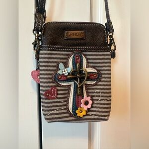 CHALA DARLING CROSS CELL PHONE SHOULDER BAG - GRAY STRIPES